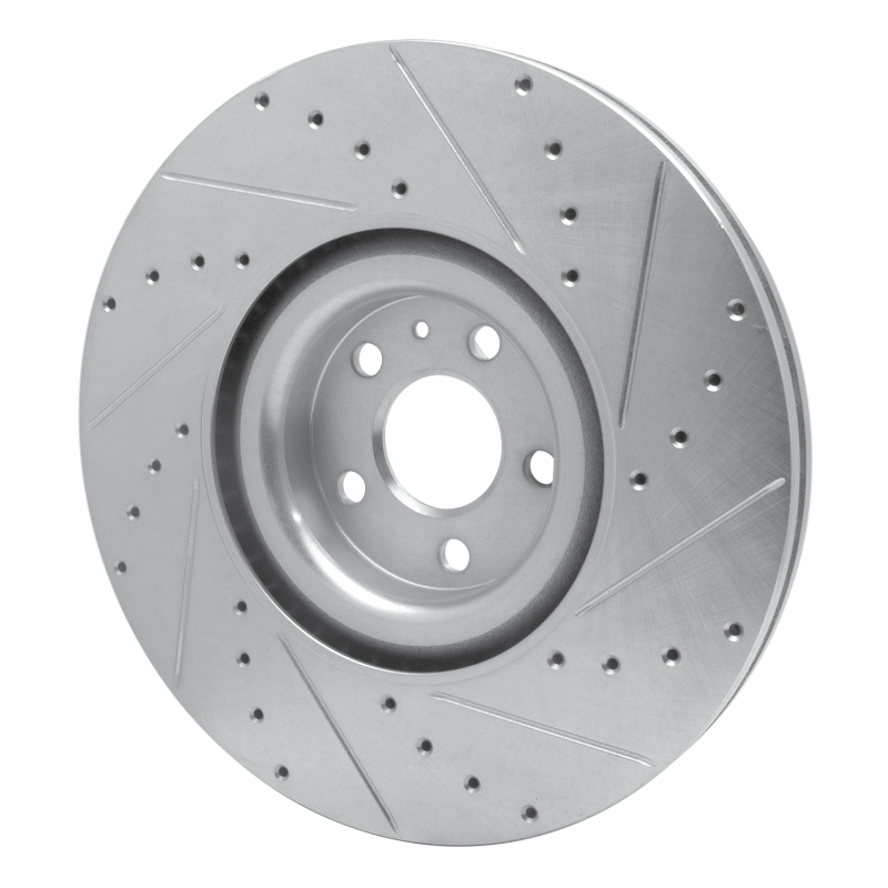 Volvo XC90 Brake Rotor (1) - Front Left - R1 Concepts - Drilled & Slotted - Silver - `16-`26